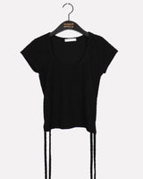 エンボス バックスリット ストラップ Uネック 半袖Tシャツ
