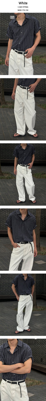 [S-XL] ホワイトハーフバンディングワイドパンツ