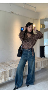 chiffon leopard scarf blouse