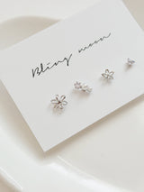 [4-Set] Pearl Flower Piercing Set / 2 Colors / Cubic Mini Pearl Spring Pink Daily Simple