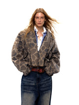 NyDkyel™ Wool blend fabric vintage lapel leopard print fur jacket