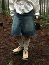 Cat's Slit Washed Denim Skirt (3c)