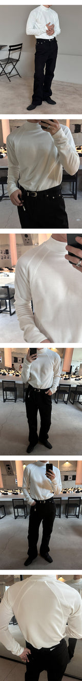 [MUSCLE FIT] Curved line half pola sleeves(3color)