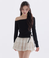 PURE MESH SATIN RIBBON T-SHIRT_TT6S213BK