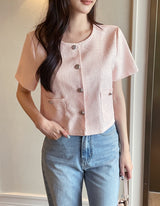 Meble Round Short Sleeve Tweed Jacket