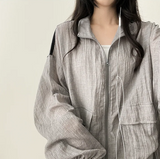 Shelly Gauze Two-Line High-Neck Zip-Up Jumper