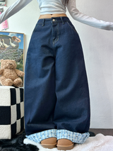 RIBBON🎀WIDE RIBBON ROLL-UP DENIM PANTS 🩵🎀