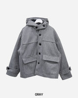Carbon Wool Hooded Half Coat