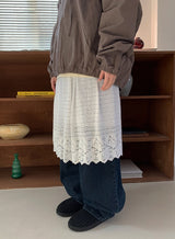 Cucar Lace Layered Banding Midi Skirt