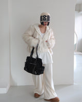 Fluffy fleece hooded zip-up jacket