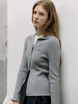 HIGH NECK FRILL KNIT CARDIGAN GRAY