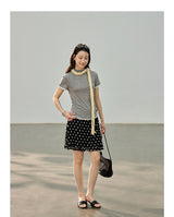 Dot ruffle flare mini skirt