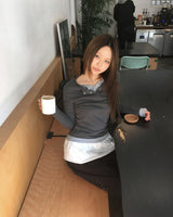 レイヤードボタンTシャツ