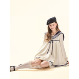 [GirlyFancyClub] ノーティカル サテン プレッピー ポロカラー ネイビー ワンピース