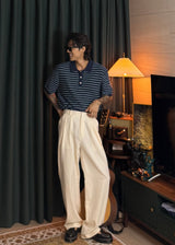 Loose-fitting striped collar short sleeve 3COLOR