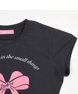 リボンプリントTシャツ チャコール
