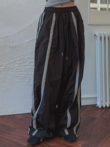 triple track line nylon pants