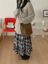 Giet Frill Banding Check Long Skirt
