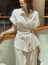 Hedden Linen Shirt Wrap Banding Wide Pants Set