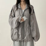 Shelly Gauze Two-Line High-Neck Zip-Up Jumper