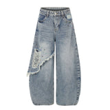 Star Stud Distressed Wide Denim Pants