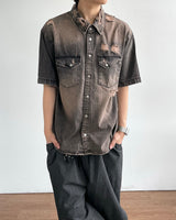 Groot damage denim short-sleeved shirt