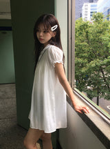Selly Button Round Collar Puff Sleeve Frill One Piece