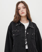 STUDDED DENIM JACKET [BLACK]