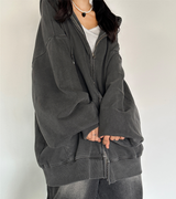 (UNISEX/2WAY) ビッグフードピグメントボクシーヒップルーズジップアップ - 2 COLOR