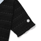 CUT OFF COLLAR POINT LACE SHORT SLEEVE KNIT [BLACK]