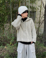 Noel Knit Hoodie Half Zip Up (Charcoal)