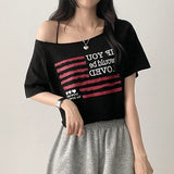 Risch アンバランスショルダー半袖Tシャツ