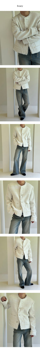 [Unisex] Cutting tweed round neck jacket(2color)