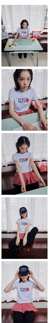STRAWBERRY LOGO SLIM T SHIRT - WHITE