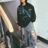 Untitled ビギニング ストライプビッグロゴサルファーダイ長袖 Faded Black