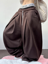 ストリング 🤎 オーバーロングワイドクロスプレートバルーンロングパンツ🤎🤍🩶🖤 - 4 カラーズ