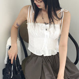 Aze lace ribbon button sleeveless blouse