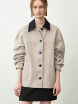 (JK-3014)ESSENTIAL PIGMENT COLLAR DENIM JACKET