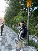 ストライプルースリネンTシャツ