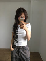 Happy Off Shoulder T-Shirt (2color)