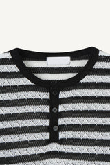 Striped Henley neck long sleeve knit