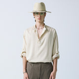 linen concho roll up shirt cream