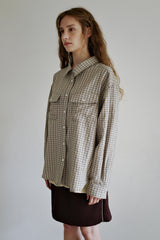 Seersucker check shirt, Brown