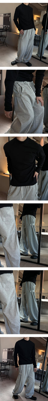 [Unisex] サイドストラップワイドスウェットパンツ (4color)