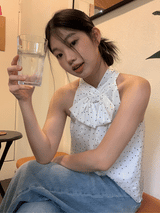 ドットシャインホルターノースリーブブラウス