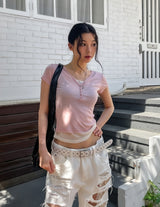 See-through layered button cap sleeve short sleeve
