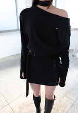 [ID] Logo Off-Shoulder Sweatshirt (Choker Set) (Black)