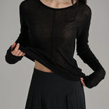 [Yuhaden] See-Through Cutting Long Sleeve T-Shirt -4color