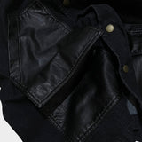 faux leather mix denim shirt_black
