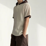 Eck Coloring Henley neck ringer hooded short-sleeved T-shirt (4 colors)